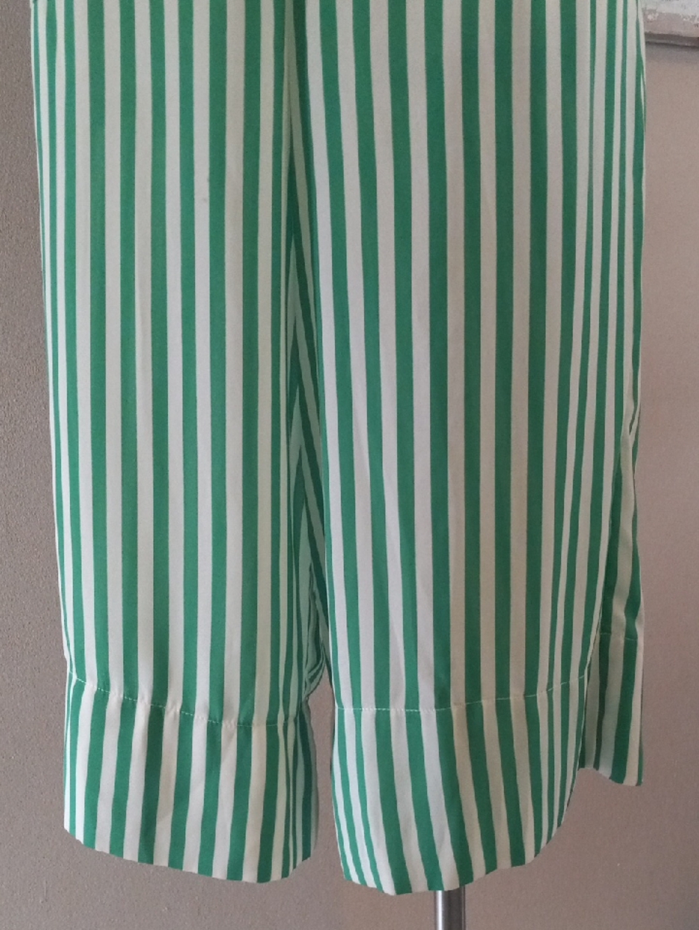 Tiana B. Wide Leg Green and White Vertical Stripe Sleeveless Jumpsuit Romper - Picture 8 of 16